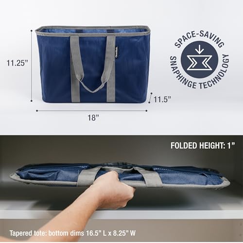 CleverMade EcoBasket Collapsible Tote Basket – Reusable Grocery Tote - color: Blue/Gray, size: 30l - 1 Pack