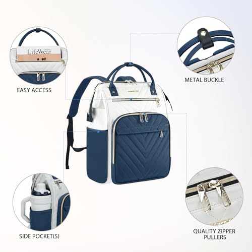 VANKEAN 17 Inch Laptop Backpack for Women Fashion Computer Work Bag, Large Capacity Waterproof Backpack, College Daypack Business Travel, Beige-Haze blue - color: Beige/Haze Blue, size: 17.3 Inch