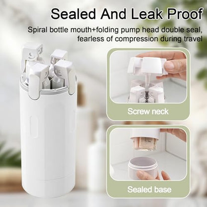 4 in 1 Travel Dispenser Bottles Refillable,Travel Shampoo and Conditioner Bottles，No Spill Space Saving Compact,for Vacation Business Trip(White - color: white