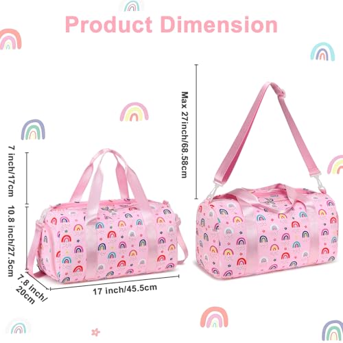 Gym Bag Sports Duffle Bag with Wet Pocket Weekender Overnight Bags with Waterproof Shoe Pouch and Air Hole for Girls Kids Women Workout Travel Bags (Rainbow) - color: Rainbow