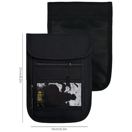RFID Blocking Travel Neck Wallet Pouch and Passport Holder, Travel Neck Pouch Passport Holder for Women & Men - Black - color: Black