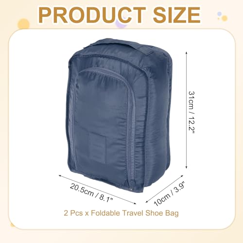 Foldable Travel Shoe Bag, Waterproof Shoe Pouches Organizer with Handle Travel Packing Cubes -Fitting for Storing (Sneakers/Sandals/Fitness Shoes) 2 Pcs & Navy Blue - color: Navy Blue