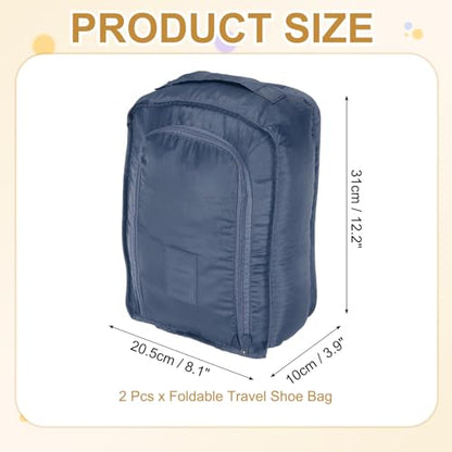 Foldable Travel Shoe Bag, Waterproof Shoe Pouches Organizer with Handle Travel Packing Cubes -Fitting for Storing (Sneakers/Sandals/Fitness Shoes) 2 Pcs & Navy Blue - color: Navy Blue