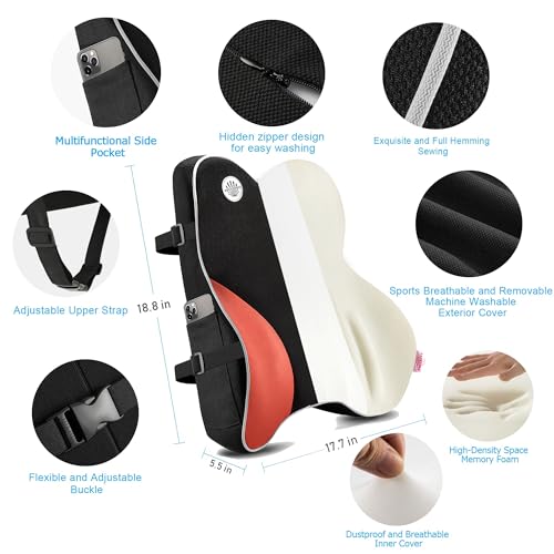 Lumbar Support Pillow for Office Chair,Memory Foam Back Support for Chair,Car Seat,Computer Chair,Recliner with Breathable Mesh Cover,Ergonomic Design for Back Pain Relief Improve Posture (Black)