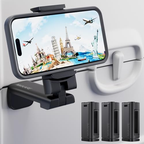 MiiKARE Travel Essentials Airplane Phone Holder, Universal Handsfree Phone Mount for Flying with 360 Degree Rotation, Travel Must Haves Phone Stand for Desk, Tray Table, Black&Black&Black - color: Black&Black&Black