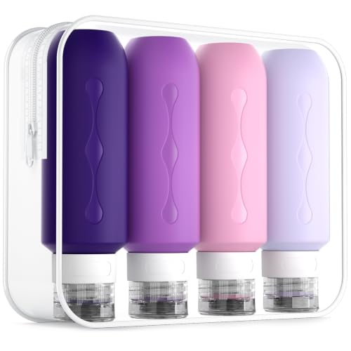 Gemice Travel Bottles for Toiletries, Tsa Approved Travel 6oz Size Containers with Clear Bag, BPA Free Leak Proof Travel Tubs Refillable Liquid Travel Accessories for Cometic Shampoo Lotion - color: Violet, size: 6oz(180ml)