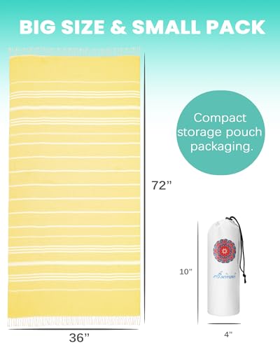 Turkish Beach Towels Vacation Essentials Quick Dry Sand Free Soft Absorbent Adult Oversized Bath Pool Swim Long Towel Lightweight Thin Fast Drying Over The Chair Towel Sand Repellent Anti Yellow - color: Thinner Yellow, size: 72 x 36 inch