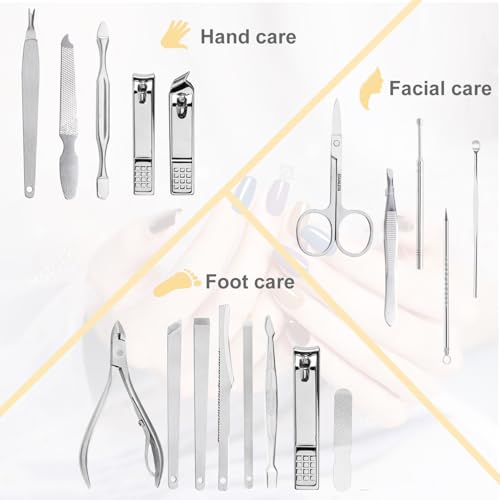 Yougai Nail Clippers Set for Men and Womens Gift Manicure Set 18 Pieces Stainless Steel Manicure Kit,Nail Care Tools with Luxurious Travel Case - color: Beige