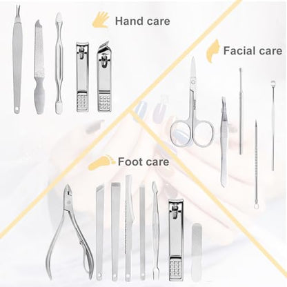 Yougai Nail Clippers Set for Men and Womens Gift Manicure Set 18 Pieces Stainless Steel Manicure Kit,Nail Care Tools with Luxurious Travel Case - color: Beige