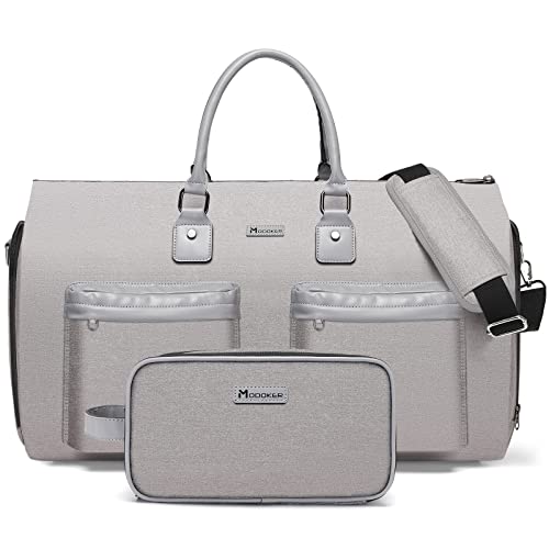 Modoker Convertible Garment Bag with Shoulder Strap, Carry on Garment Duffel Bag for Men Women - 2 in 1 Hanging Suitcase Suit Travel Bags, Light Grey - color: Light Grey