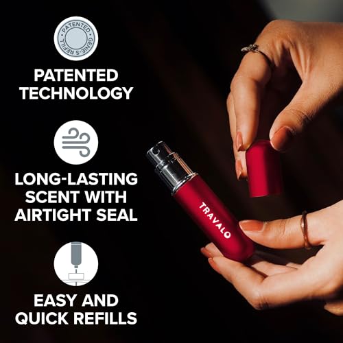 Travalo Classic HD Perfume Atomizer - Leak-Proof and TSA Approved for Air Travel - Reusable, Airtight, Easy-Fill Mini Pump Sprayer - Lightweight, Elegant Design w/Volume Window - Red 0.17oz - color: Red