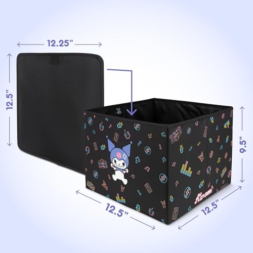 Sanrio Kuromi Car Trunk Organizer & Steering Wheel Cover Set – Cute, Non-Slip, Soft Grip Car Accessories for Women – Collapsible Storage Bin for Groceries, Tools & Travel – 12.5"L x 12.5"W x 9"H - style: Set Kuromi