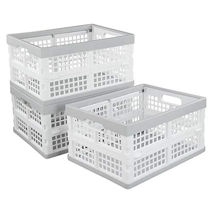 Vababa 3-Pack Plastic Stackable Collapsible Storage Crate, 15 L Stacking Folding Storage Basket - size: 15 L