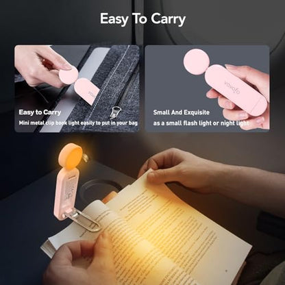 VAVOFO USB Rechargeable Book Light, Blue Lighting Blocking, Amber Light Clip On Bookmark Shaped 6 LEDs Reading Light, Eye Care for Bookworms Reading in Bed with 9 Lighting Modes (Light Pink) - color: Light Pink
