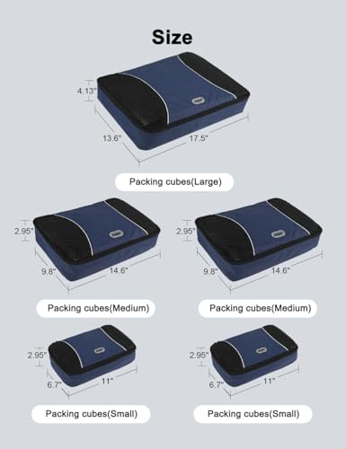GOX Ultra Light 5 piece Packing Cubes Travel Luggage Organizer 1 Large 2 Medium 2 Small - color: Navy