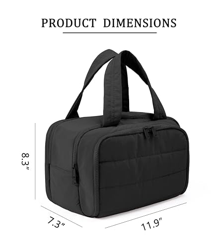 Travel Toiletry Bag for Women, Large Wide-open Puffy Cosmetic Makeup Bag with Wet-Dry Separation, Multi-Pocket Organizer with Carry Handle for Toiletries, Cosmetics, Essentials, Black - color: Black