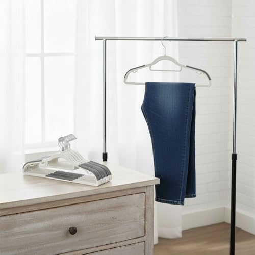 30 Pack Plastic Clothes Hangers,Non Slip Slim Hangers for Closet, Space Saving Clothes Hangers with Pads, Easy Slide Shirt Pant Scarf Hangers for Bedroom Wardrobe - color: Gray+beige