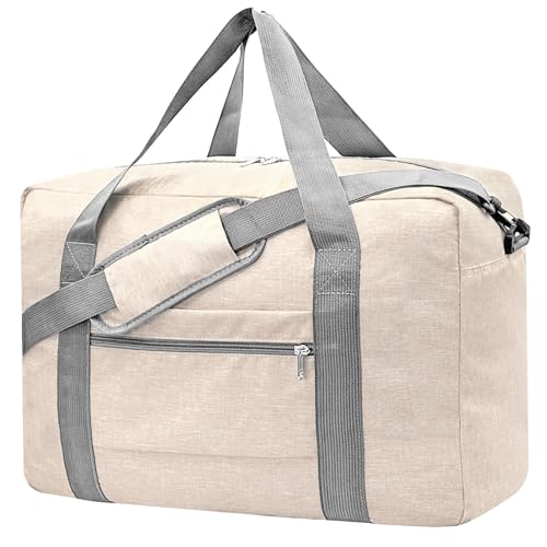 For Spirit Airlines Personal Item Bag 18x14x8 Foldable Carry on Bags for Airplanes Travel Duffel Bags for Women and Men - color: Snow Beige, size: With Shoulder Strap