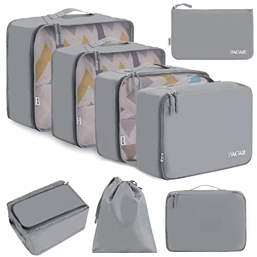 BAGAIL 8 Set Packing Cubes Luggage Packing Organizers for Travel Accessories-Pewter Color - color: Pewter Color, size: 8 Set