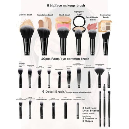 HGHDBT 65Pcs Black Makeup Brushes Set Professional Makeup Kit Multi-functional Makeup Tool Set with Case Facial Makeup Accessories, Foundation Makeup Brush Kit Eye and Face Make up Brushes & Tools - color: Black 03K