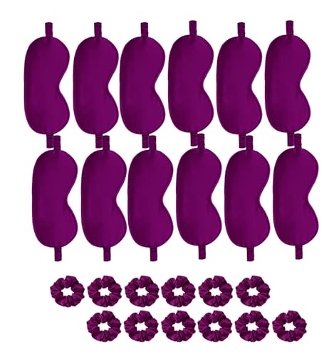 24Pcs Satin Eye Mask Silk Sleep Masks Silky Eyes Cover Blackout Blindfold Eyeshade Scrunchies Hair Ties Travel Wedding Gift - color: Plum