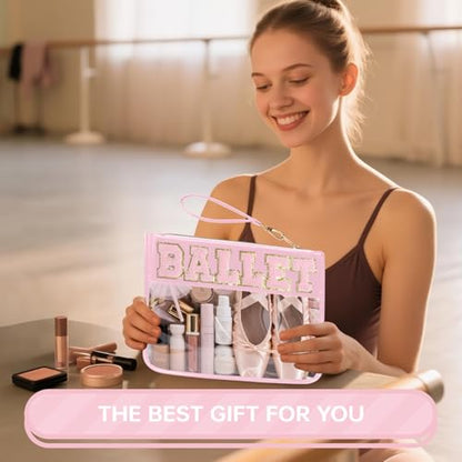 Siwara Snack Bags Clear Pouch Travel Makeup Bag Chenille Letter Bags for Zipper Pouch Clear Cosmetic Bag Clearly Tote Bag Makeup Travel Bags for Women - color: PINK-BALLET