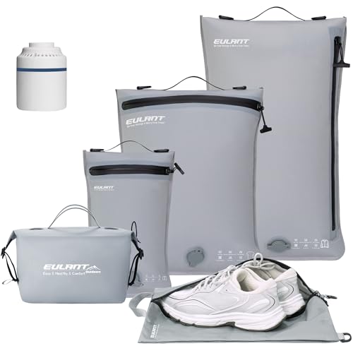 Eulant 5 Set Vacuum Packing Bags for Travel,Professional IPX8 Zip Packing Organizer for Suitcases Backpack,Space Saver Bags Packing Organizers for Clothing Packing - color: Grey, size: 5 Set With Pump