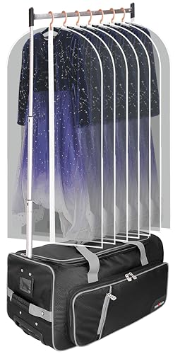 Dance Bag With Garment Rack,23inch Dance Competition Garment Bags with Clothes rack,Suitcase,Rolling duffle For Travel, Wheeled Drop-Bottom Upright Luggage Closet Suitcase (Grey - color: 23inc-Grey D