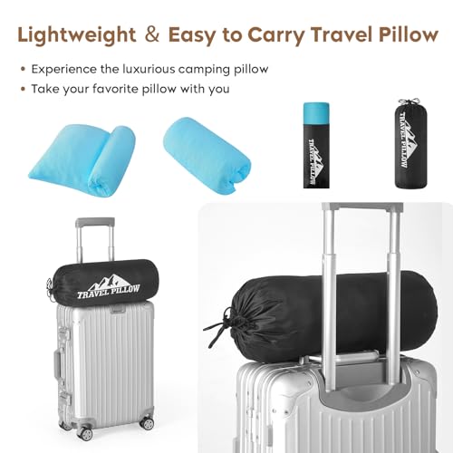 Small Shredded Memory Foam Pillow, Camping Pillow Travel Pillow - Compressible Medium Firm, Breathable Cover, Ideal Backpacking Hiking, Airplane and Car (Sky Blue, L) - color: Sky Blue, size: L-23 X 16 Inch