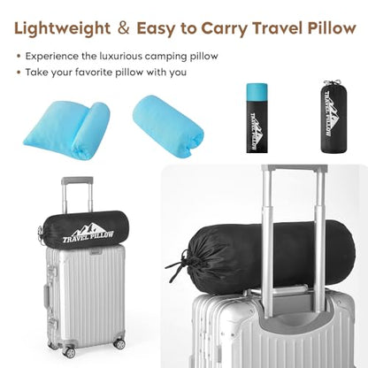 Small Shredded Memory Foam Pillow, Camping Pillow Travel Pillow - Compressible Medium Firm, Breathable Cover, Ideal Backpacking Hiking, Airplane and Car (Sky Blue, M) - color: Sky Blue, size: M-17.7 X 13.8 Inch