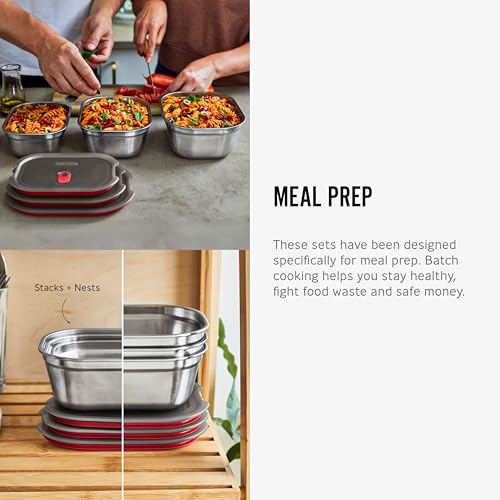 BLACK + BLUM Lunch Bowl Set - Reusable Meal Prep Containers for Picnic & Camping - Microwavable Stainless Steel Lunch Dinner Food Storage Box with Leak Proof Lid - Dishwasher Oven Safe - Small 22oz - size: Small Box Set (600ml x 3)