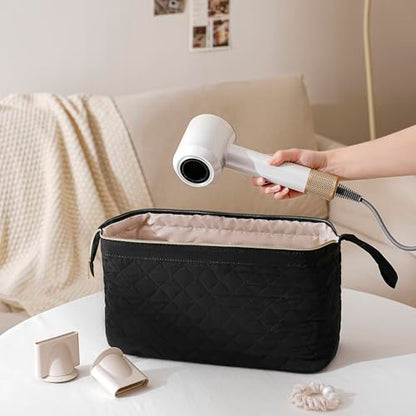 RSRSLEII Large Quilted Hair Tools Travel Bag,Waterproof Hair Styling Accessories Storage Case for Flat Irons,Straightener,Curling Iron,Hair Dryer,Dyson Airwrap Travle Bag (13 Solid Black) - color: 13 Solid Black