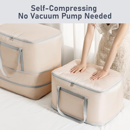 DIMJ Comforter Storage Bag - 120L Large Blanket Storage Compression Bags with Handles, Washable Clothes Storage Totes for Moving Closet, Space Saving Organizer for Bedding Comforter Blanket - color: Beige, size: 120L x 2 Pack
