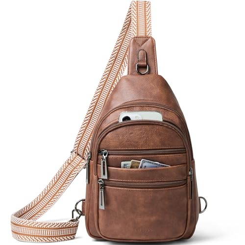 Leresas Sling Bag for Women Crossbody Bags Fanny Packs Over Shoulder Bag Sling Purse Backpack Vegan Leather Travel Handbag Purse Gifts Brown - color: Brown