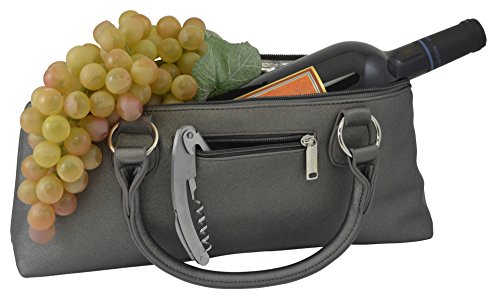 Primeware Wine Clutch Bag (Thermal Insulated) Trendy Women’s Carry Tote | Holds Red & White 750mL Bottles | Trendy Fashion | Incl. Portable Waiter-Style Corkscrew - color: Steel Gray Birmingham