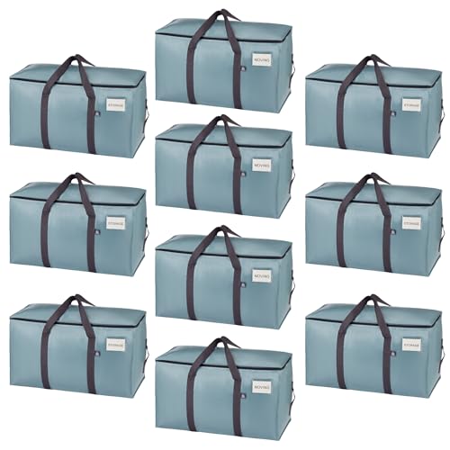 VENO 10 Pack Heavy Duty Moving Bags, 90L Extra Large Moving Boxes Alternative, 50lbs Load,Wraparound Handles,Zippers & Tag,Packing Supplies for College Dorm Essentials, Clothes Storage(Light Blue) - color: Light Blue, size: 10 Pack