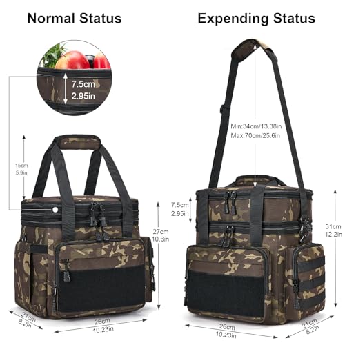 Gafetrey Tactical Lunch Box for Men, Insulated Bag Adult, Thermal Lunchbox Leakproof Waterproof Cooler Bag, Dual Compartment tote, Large Pail Work Office Camping Travel(Black Camo) - color: B-Black-Camo, size: 15L