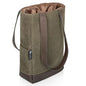 PICNIC TIME 2 and 3 Bottle Insulated Wine Bag, Distressed Waxed Canvas Wine Tote, Durable Bottle Carrier Bag for Gifts and Travel with Side Pockets & Removable Divider (Khaki Green with Brown Accents) - style: 2 Bottle Insulated Wine Bag