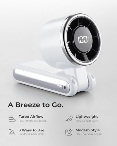 Portable Handheld Turbo Fan - 5 Gear High Speed 4000mAh Rechargeable Mini Personal Hand Fan Blow Cold Air, Battery Operated Travel Essentials, Beach Vacation, Gifts for Women, Men (White) - color: White