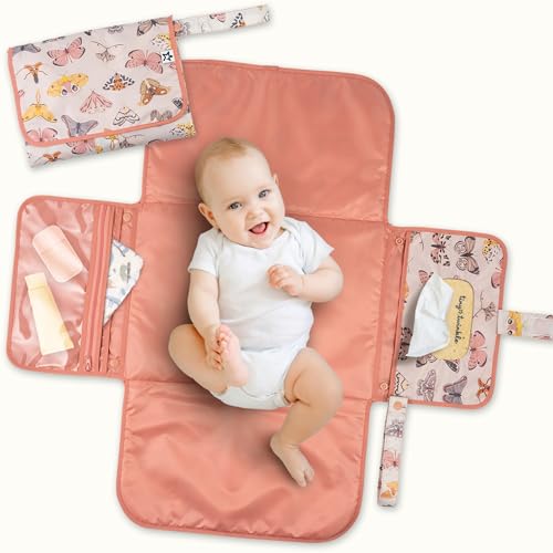 Tiny Twinkle Portable Diaper Changing Pad | Waterproof, Wipeable & Compact Baby Changing Pad for Travel | Smart Wipes Pocket & Organized Storage| Newborn Shower Gift (Flutter) - color: Flutter