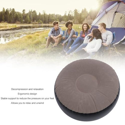 ZJchao Ultra Light Inflatable Flocked Ottoman Compact Round Footrest for Camping Travel Outdoor Lounging - color: Brown