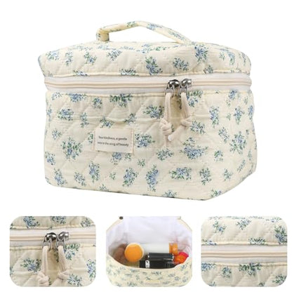 NATINSA Cute Makeup Bag for Women(2 Pcs), Travel Cosmetic Bags, Quilted Coquette Aesthetic Floral Toiletry Organizer Bag (41 - Blue Rose/4PCS) - color: 41 - Blue Rose/4PCS