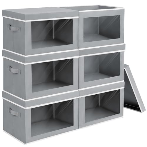 Homsorout Large Storage Baskets with Lids - Stackable Cube Bins for Closet, 6 Pack Grey Windows Organizer Bins, Home Organizers and Storage for Clothes, CD, Towels - color: Grey, size: XL(6-Pack)