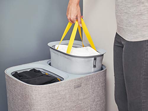 Joseph Joseph Tota 90 liter/23.8 gallon Laundry Hamper Separation Basket with lid, 2 Removable Washing Bags with Handles - Gray - color: Gray, style: Dual Compartment 90L