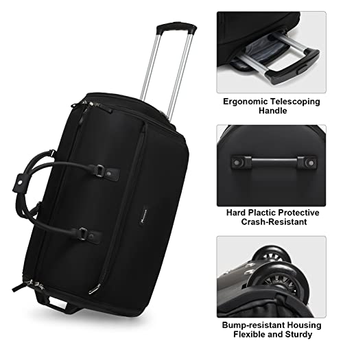 Modoker Rolling Garment Bags, 22in Garment Duffle Bag with Wheels, 3 in 1 Garment Suit Luggage Bag, More Carry-On Friendly for Business Travel Weekender - color: 22in-Black