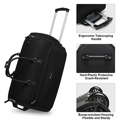 Modoker Rolling Garment Bags, 22in Garment Duffle Bag with Wheels, 3 in 1 Garment Suit Luggage Bag, More Carry-On Friendly for Business Travel Weekender - color: 22in-Black