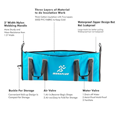 MORXPLOR Insulated Fish Cooler Bag for Fishing 41x17 47x17In 50x20In 60x24 72x30 80X40 Inches,Large Insulated Fish Kill Bag,Fishing Catch Bag Cooler with Water-resistant Zipper - color: 50inch aqua