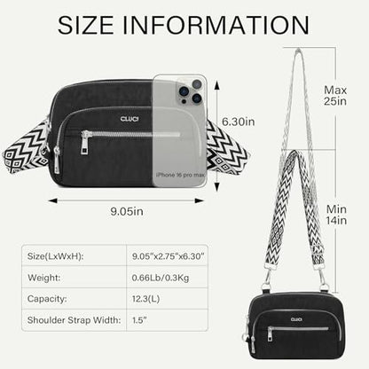 CLUCI Anti Theft Crossbody Bags for Women Travel Small Crossbody Bag Purses for Women RFID Nylon Belt Bag - color: Black