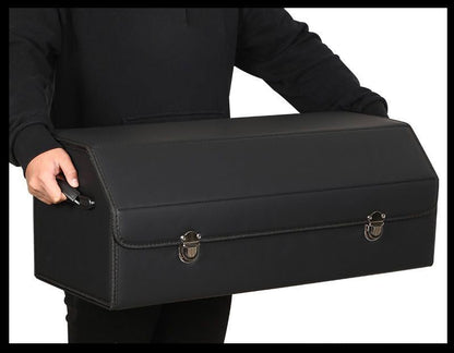 Leather Storage Box Car Trunk Organizer for Trunk SUV Sedan, Leather Foldable Storage Box with Lid (Black 14.9" L*12.2" W*11.8" H) - size: Black 14.9"L*12.2"W*11.8" H