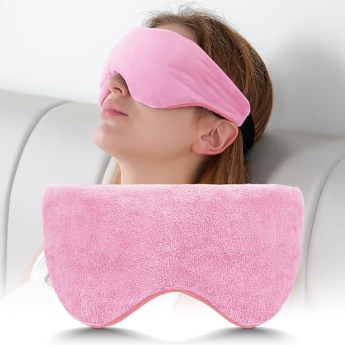 Sivio Weighted Eye Mask for Women & Men, Heatable and Freezable Weighted Eye Pillow with Silica Beads & Adjustable Strap, Soft Breathable Cotton Eye Cover for Sleeping Faster and Better, Pink - color: Pink